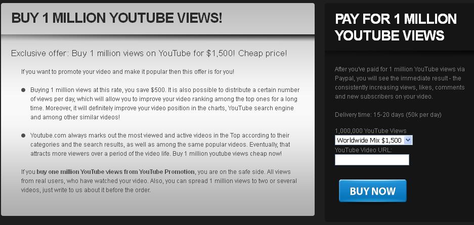 buy 1 million YouTube views
