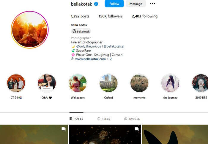 Instagram account @bellakotak